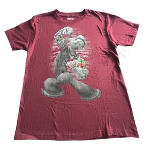 Popeye Graphic T Shirt M Tattooed Sailor Classic Cartoon Tee Burgundy Strong‎